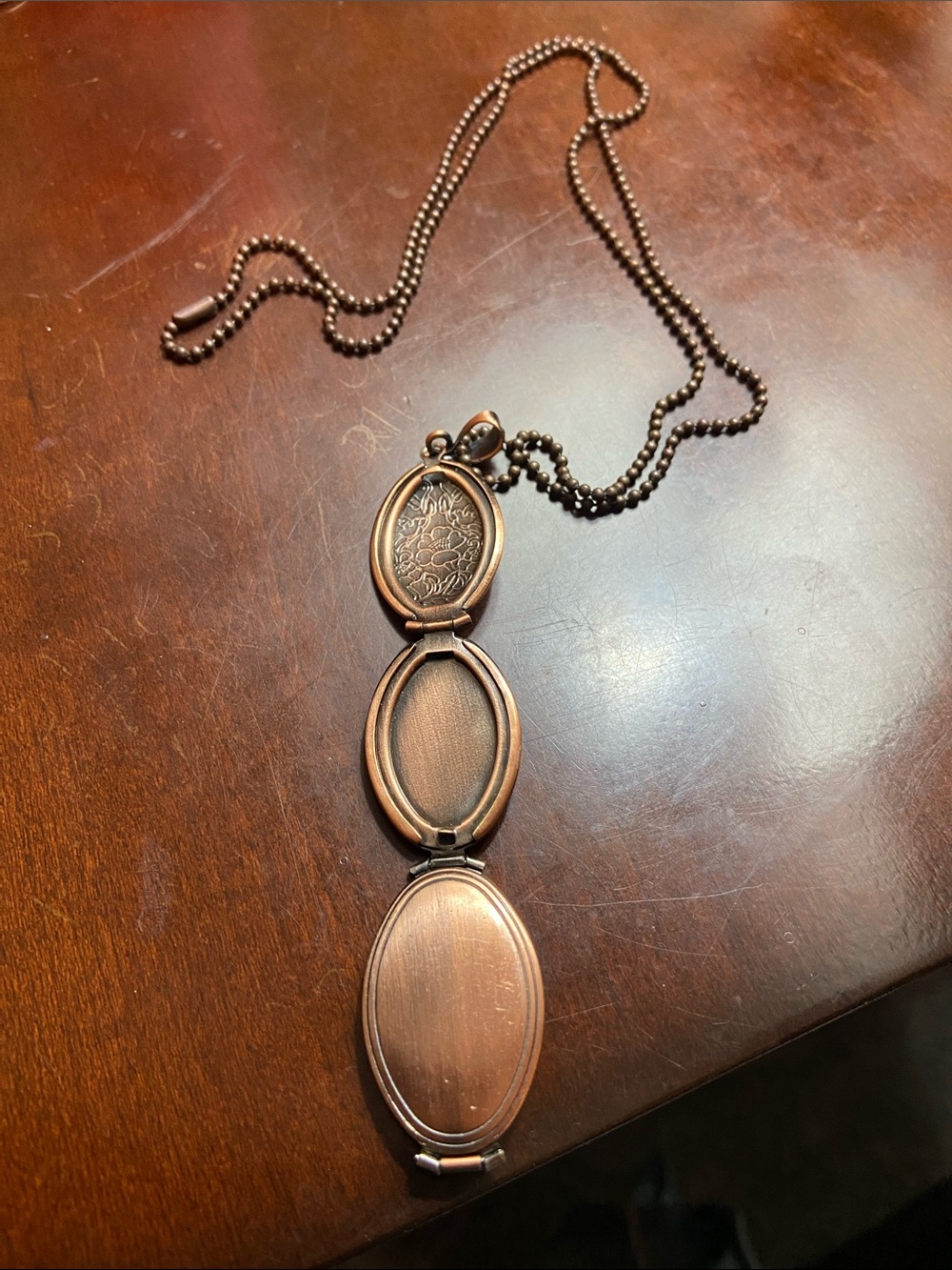Vintage-Style Copper Oval Triple Locket Necklace - Women Jewelry